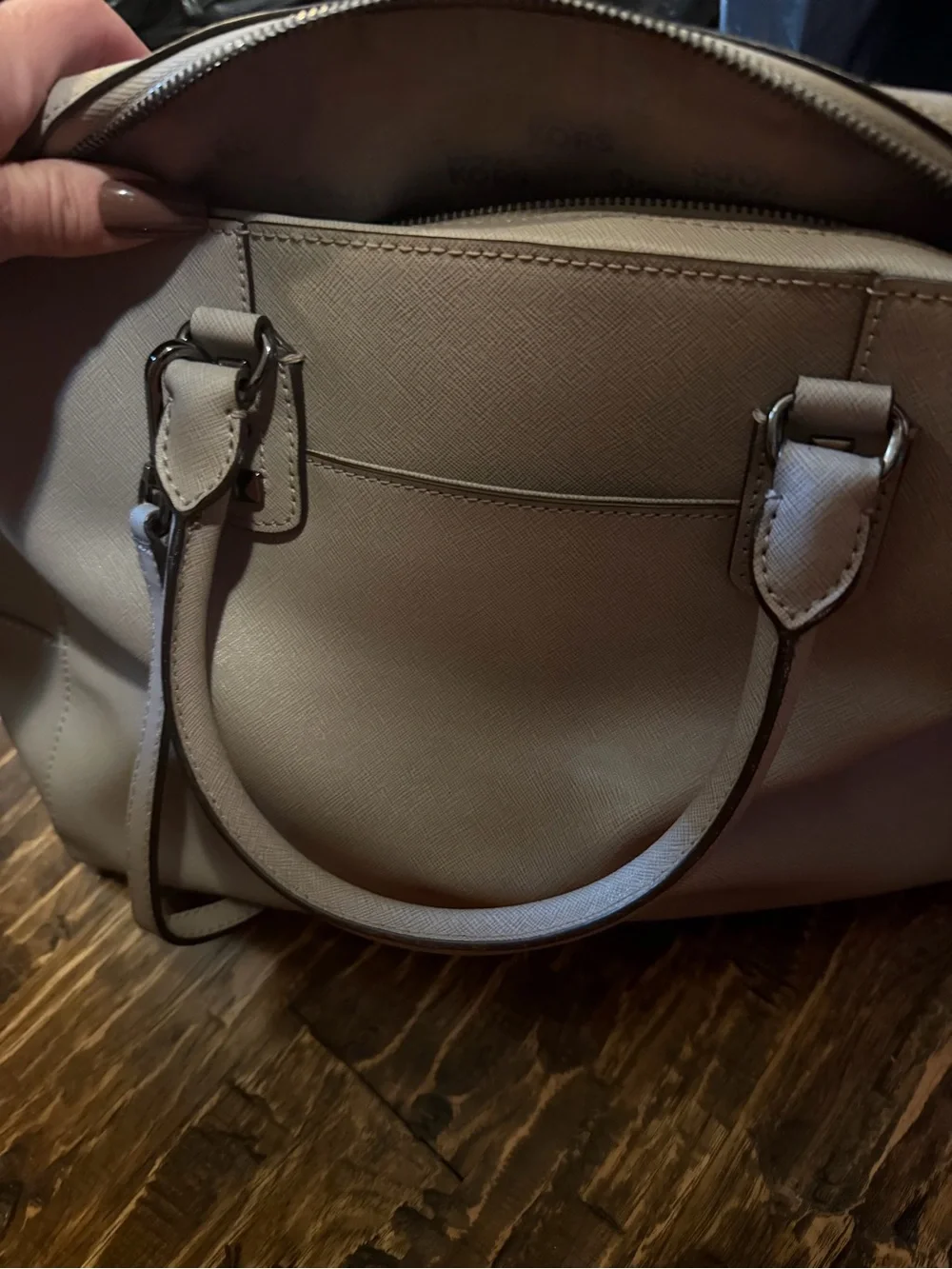 Michael Kors Beige Saffiano Leather Studded Satchel